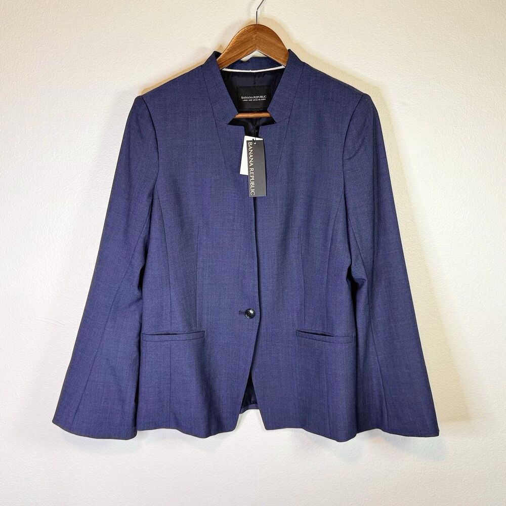 Banana Republic Long & Lean Blazer Size 10 Jacket Blue Wool Blend Career Office